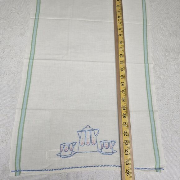 Vintage Decorative Hand Towel Embroidered Tea Set Collectable Kitchen Decor - Picture 4 of 5